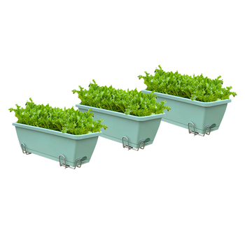 49.5cm Green Rectangular Planter Vegetable Herb Flower Outdoor Plastic Box with Holder Balcony Garden Decor Set of 3 image