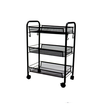 3 Tier Steel Black Bee Mesh Kitchen Cart Multi-Functional Shelves Portable Storage Organizer with Wheels image