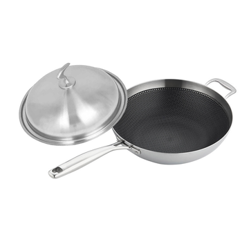 18/10 Stainless Steel Fry Pan 34cm Frying Pan Top Grade Textured Non Stick Interior Skillet with Helper Handle and Lid image