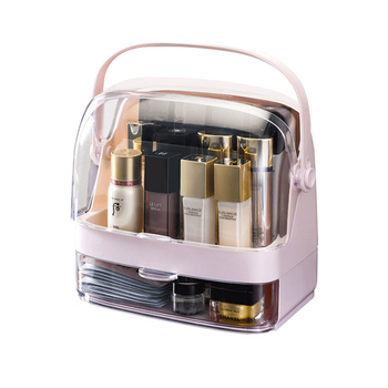2 Tier Pink Countertop Makeup Cosmetic Storage Organiser Skincare Holder Jewelry Storage Box with Handle image