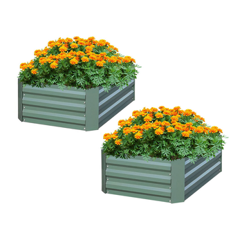 2X 100cm Square Galvanised Raised Garden Bed Vegetable Herb Flower Outdoor Planter Box image
