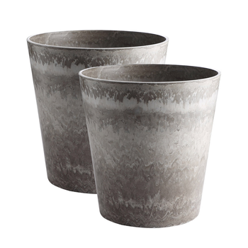 2X 32cm Rock Grey Round Resin Plant Flower Pot in Cement Pattern Planter Cachepot for Indoor Home Office image