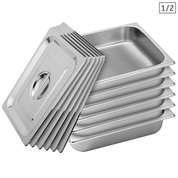 6X Gastronorm GN Pan Full Size 1/2 GN Pan 6.5cm Deep Stainless Steel Tray With Lid image