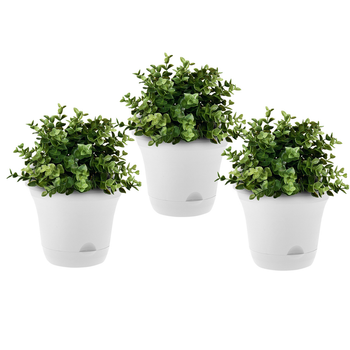 19.5 cm White Plastic Plant Pot Self Watering Planter Flower Bonsai Indoor Outdoor Garden Decor Set of 3 image