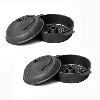 2X 28cm Cast Iron Dutch Oven Pre-Seasoned Camping Stew Pot with Lid image