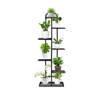 7 Tier 8 Pots Black Metal Plant Stand Flowerpot Display Shelf Rack Indoor Home Office Decor image