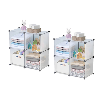 2X 4-Cube Transparent Shelf Box Portable Cubby DIY Storage Shelves Modular Closet Organiser image