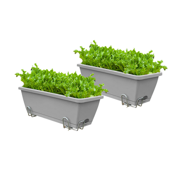 49.5cm Gray Rectangular Planter Vegetable Herb Flower Outdoor Plastic Box with Holder Balcony Garden Decor Set of 2 image