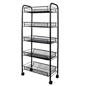5 Tier Steel Black Bee Mesh Kitchen Cart Multi-Functional Shelves Portable Storage Organizer with Wheels image