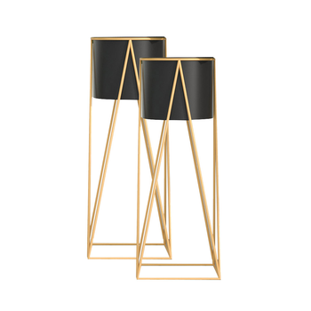 2X 70cm Gold Metal Plant Stand with Black Flower Pot Holder Corner Shelving Rack Indoor Display image