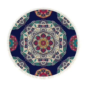90cm Round Rug Bohemian Circle Area Rug with Bohemian Geometric Pattern, Anti-slip Doormat, Home Decor image