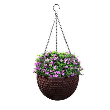 Coffee Medium Hanging Resin Flower Pot Self Watering Basket Planter Outdoor Garden Decor image