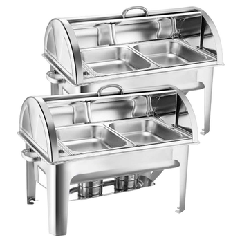 2X 4.5L Dual Tray Stainless Steel Roll Top Chafing Dish Food Warmer image