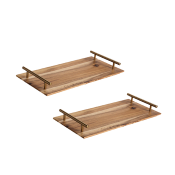 2X 39cm Brown Rectangle Wooden Acacia Food Serving Tray Charcuterie Board Home Decor image