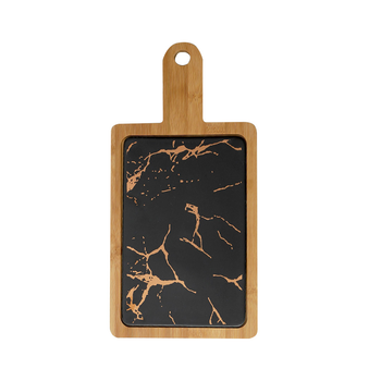 33.5cm Black Square Wooden Serving Tray Slate Steak Serving Platter Chopping Board Paddle Home Decor image
