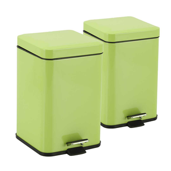 2X 12L Foot Pedal Stainless Steel Rubbish Recycling Garbage Waste Trash Bin Square Green image