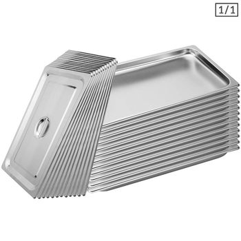 12X Gastronorm GN Pan Full Size 1/1 GN Pan 2cm Deep Stainless Steel Tray With Lid image