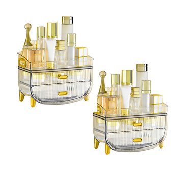 2X 3 Tier Transparent Multifunctional Countertop Cosmetic Storage Makeup Skincare Holder Jewelry Cabinet Bathroom Desk Drawer Vanity Organiser image