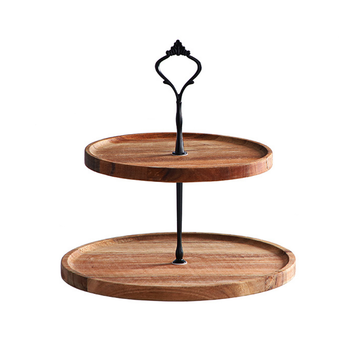 20cm 2 Tier Brown Round Wooden Acacia Dessert Tray Cake Snacks Cupcake Stand Buffet Serving Countertop Decor image