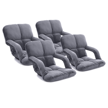4X Foldable Lounge Cushion Adjustable Floor Lazy Recliner Chair with Armrest Grey image
