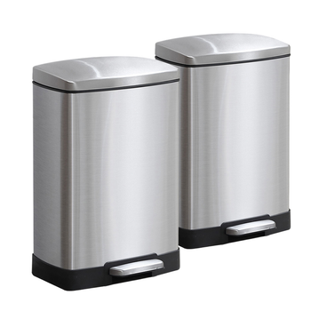 2X Foot Pedal Stainless Steel Rubbish Recycling Garbage Waste Trash Bin Rectangular Shape 12L Silver image