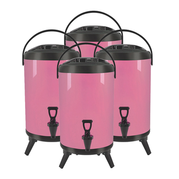 4X 8L Stainless Steel Insulated Milk Tea Barrel Hot and Cold Beverage Dispenser Container with Faucet Pink image