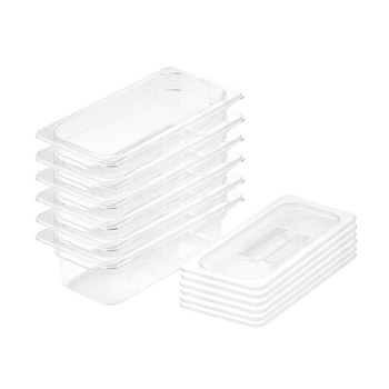 100mm Clear Gastronorm GN Pan 1/3 Food Tray Storage Bundle of 6 with Lid image