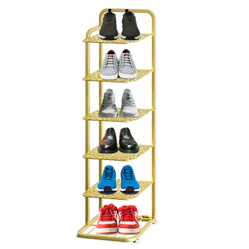 6 Tier Gold Plated Metal Shoe Organizer Space Saving Portable Footwear Storage Shelf image