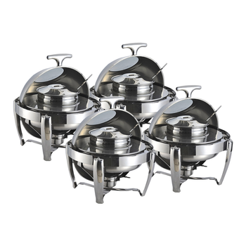 4X 6.5L Stainless Steel Round Soup Tureen Bowl Station Roll Top Buffet Chafing Dish Catering Chafer Food Warmer Server image