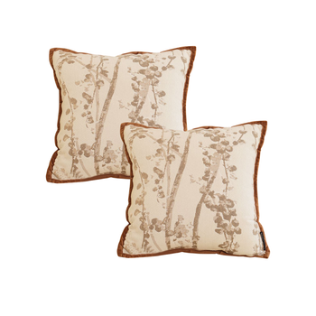 2X 45cm Painting Retro Tree flower Bird Cotton Linen Home Decor Pillow Case Cushion Throw Pillow image