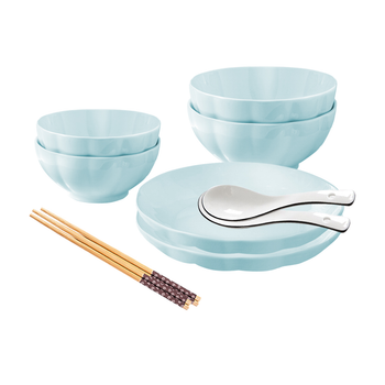 Light Blue Japanese Style Ceramic Dinnerware Crockery Soup Bowl Plate Server Kitchen Home Decor Set of 6 image