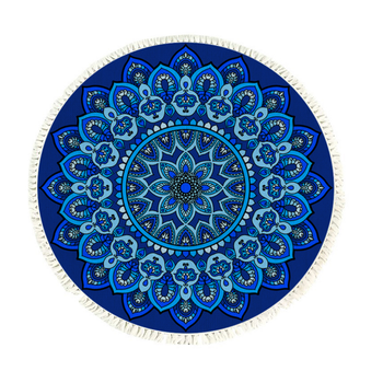 90cm Blue Mandala Round Carpet for Living Room Bedroom Anti-slip Doormat, Home Decor image