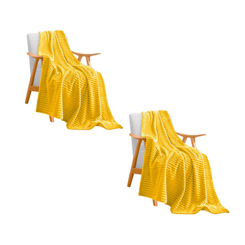 2X Yellow Throw Blanket Warm Cozy Striped Pattern Thin Flannel Coverlet Fleece Bed Sofa Comforter image