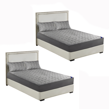 2X Grey 153cm Wide Mattress Cover Thick Quilted Stretchable Bed Spread Sheet Protector with Pillow Covers image