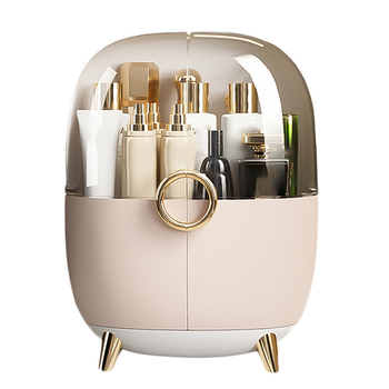 Pink Transparent Countertop Makeup Organiser Cosmetic Storage Waterproof Dustproof Bathroom Skincare Holder with Lid image