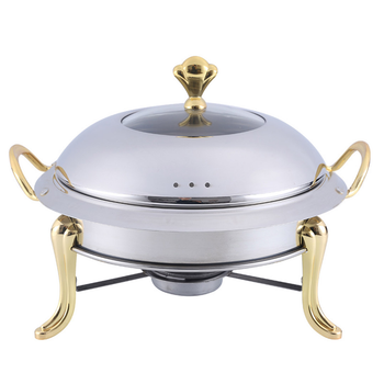 Stainless Steel Gold Accents Round Buffet Chafing Dish Cater Food Warmer Chafer with Glass Top Lid image