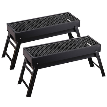 2X 60cm Portable Folding Thick Box-type Charcoal Grill for Outdoor BBQ Camping image