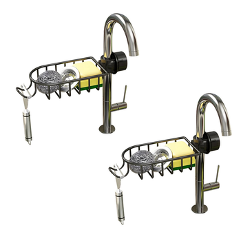 2X Black Single Kitchen Sink Organiser Faucet Soap Sponge Caddy Rack Storage Drainer image