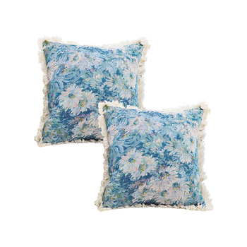 2X 50cm Oil Painting Shabby Chic Style Handmade Full Floral Needlepoint Throw Pillow image