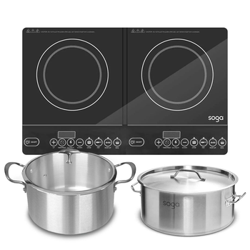 Dual Burners Cooktop Stove, 17L Stainless Steel Stockpot 28cm and 30cm Induction Casserole image