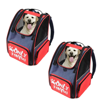 2X Red Pet Carrier Backpack Breathable Mesh Portable Safety Travel Essentials Outdoor Bag image