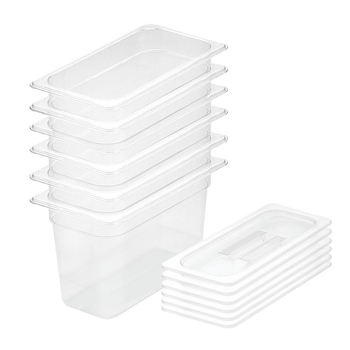 200mm Clear Gastronorm GN Pan 1/3 Food Tray Storage Bundle of 6 with Lid image
