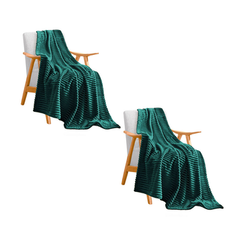 2X Dark GreenThrow Blanket Warm Cozy Striped Pattern Thin Flannel Coverlet Fleece Bed Sofa Comforter image