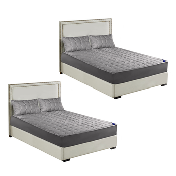 2X Grey 183cm Wide Mattress Cover Thick Quilted Stretchable Bed Spread Sheet Protector with Pillow Covers image