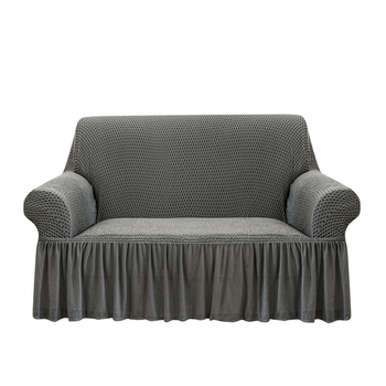 2-Seater Grey Sofa Cover with Ruffled Skirt Couch Protector High Stretch Lounge Slipcover Home Decor image