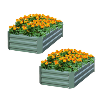 2X 90cm Rectangle Galvanised Raised Garden Bed Vegetable Herb Flower Outdoor Planter Box image