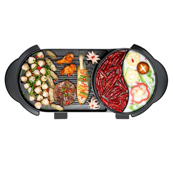 2 in 1 Electric Non-Stick BBQ Teppanyaki Grill Plate Steamboat Hotpot 2-8 Person image