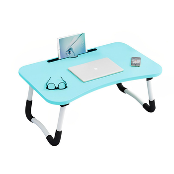 Blue Portable Bed Table Adjustable Foldable Bed Sofa Study Table Laptop Mini Desk with Notebook Stand Card Slot Holder Home Decor image