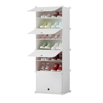 7 Tier White Shoe Rack Organizer Sneaker Footwear Storage Stackable Stand Cabinet Portable Wardrobe with Cover image