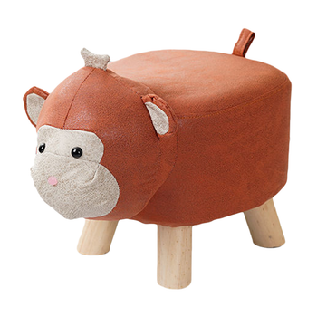 Orange Children Bench Monkey Character Round Ottoman Stool Soft Small Comfy Seat Home Decor image